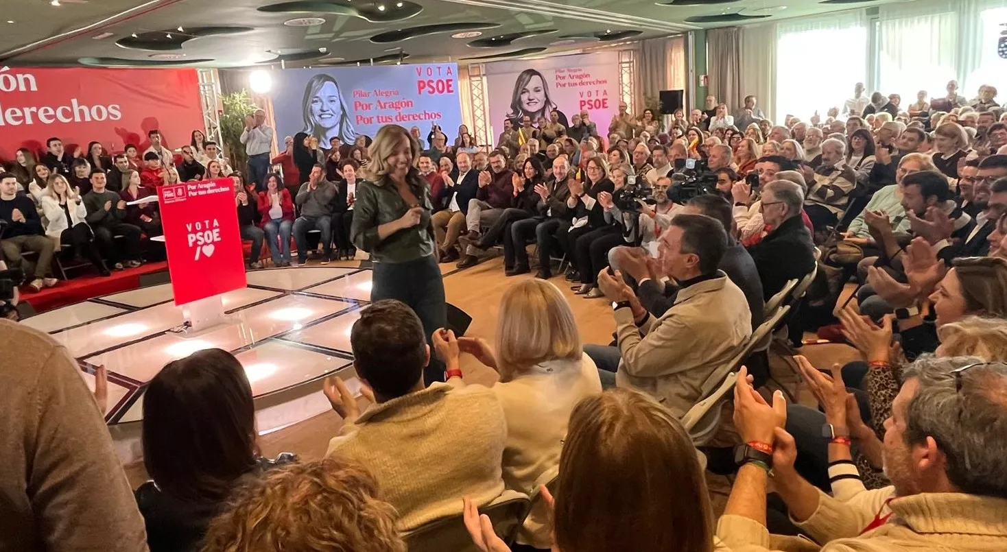 Acto electoral del PSOE con Pedro Sánchez y Pilar Alegría en Huesca. Foto Mercedes Manterola