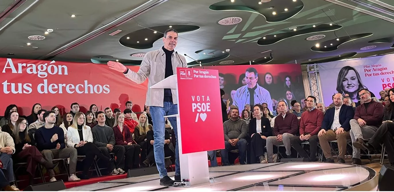 Acto electoral del PSOE con Pedro Sánchez y Pilar Alegría en Huesca. Foto Mercedes Manterola