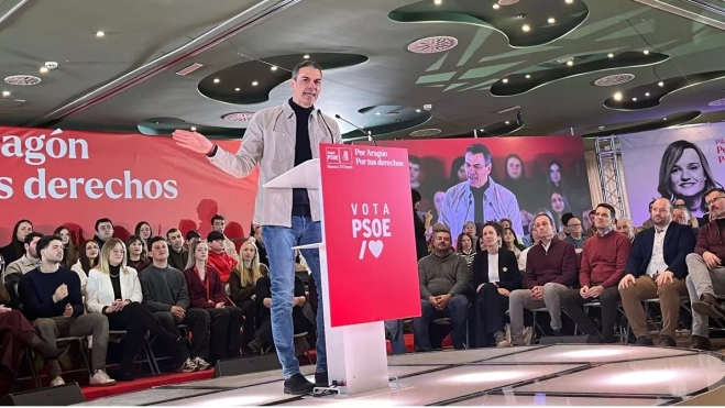 Acto electoral del PSOE con Pedro Sánchez y Pilar Alegría en Huesca. Foto Mercedes Manterola