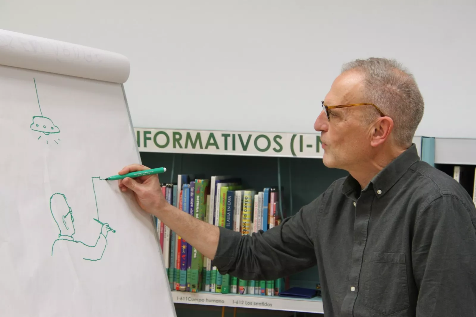 Encuentro con el ilustrador Javier Sáez en la Biblioteca Durán Gudiol. Foto Carlos Neofato