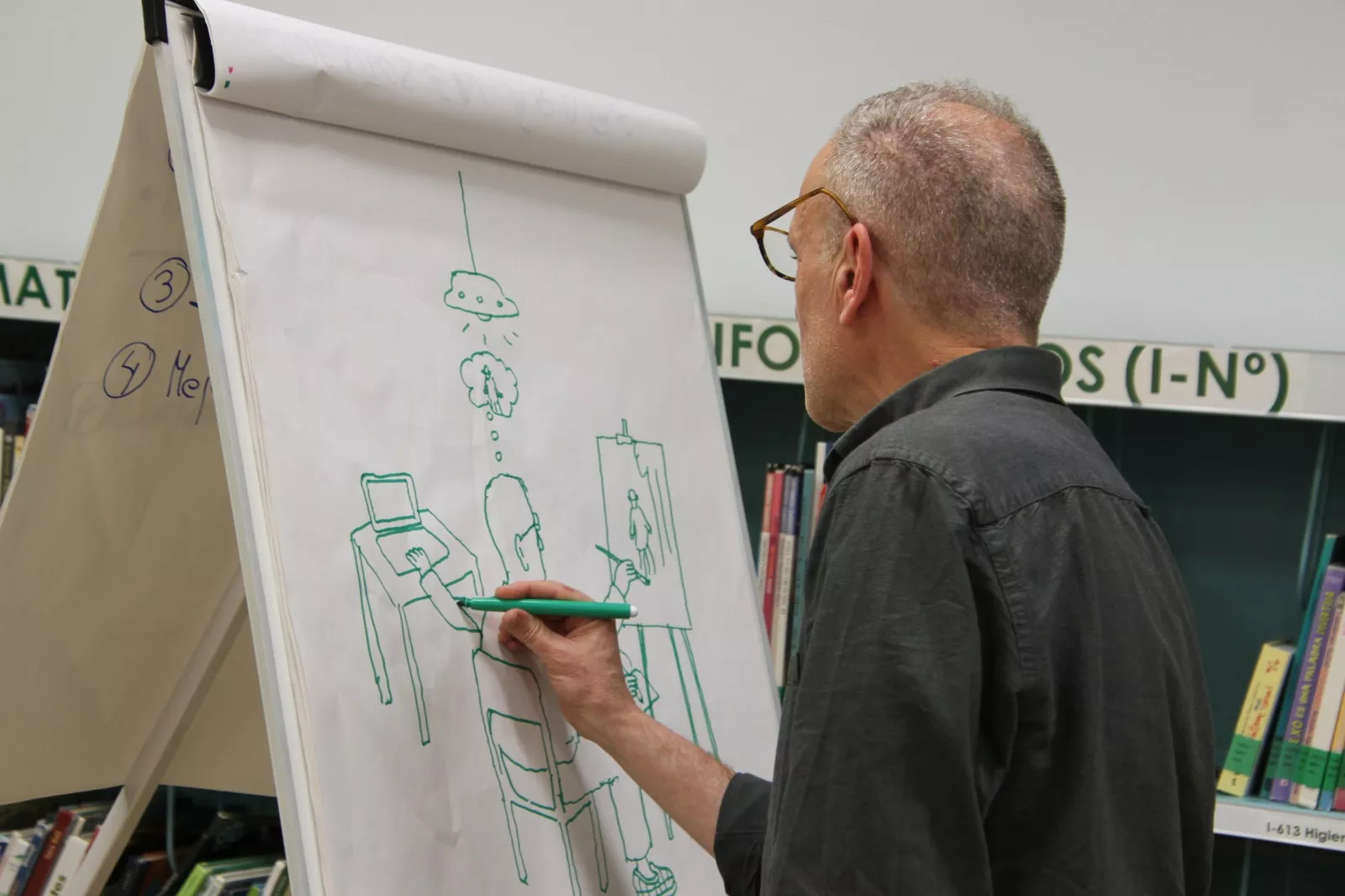 Encuentro con el ilustrador Javier Sáez en la Biblioteca Durán Gudiol. Foto Carlos Neofato