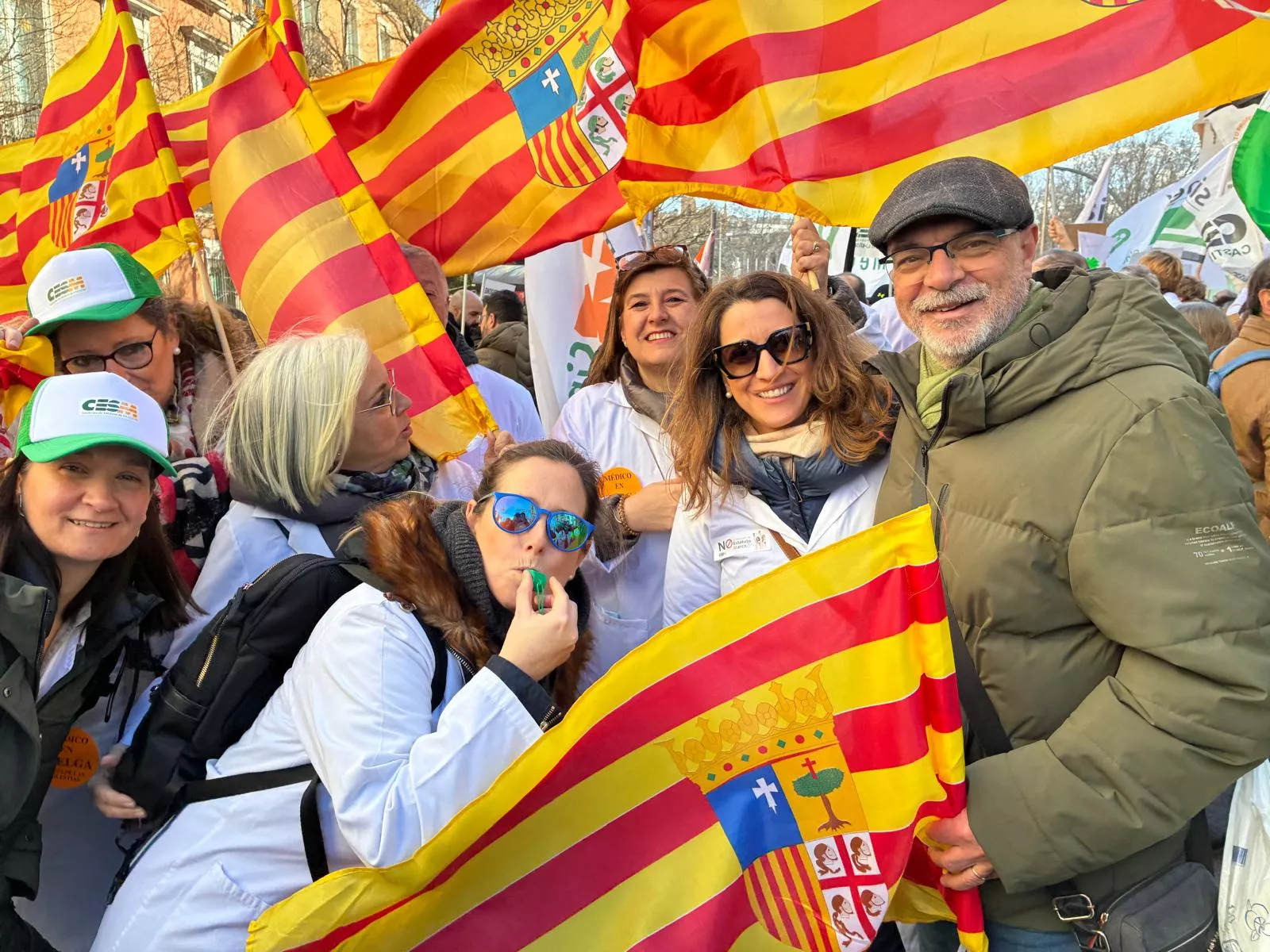 Médicos aragoneses en la manifestación en Madrid contra el Estatuto Marco.