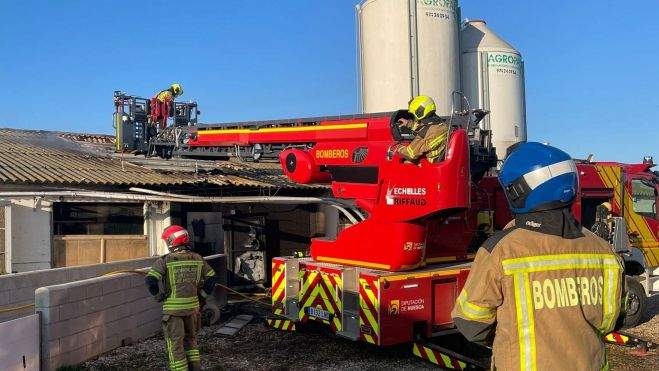 Actuación de los bomberos en la granja en Morilla. Actuación de los bomberos en la granja en Morilla.