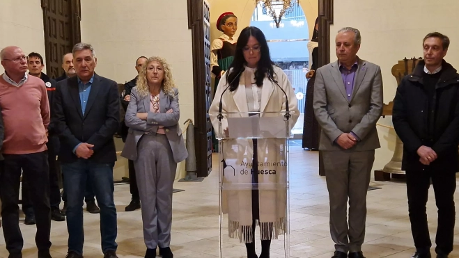 Lorena Orduna. Manifiesto por el Día de la Mujer en el Ayuntamiento de Huesca. Foto Myriam Martínez
