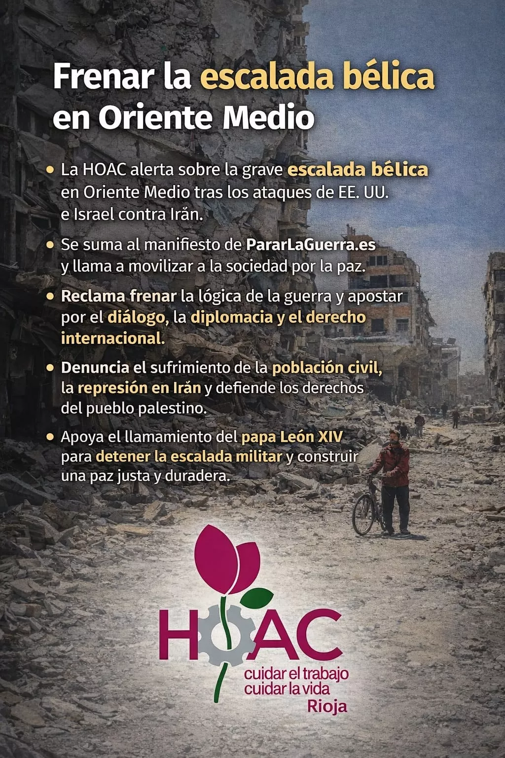 La HOAC llama a frenar la escalada bélica en Oriente Medio