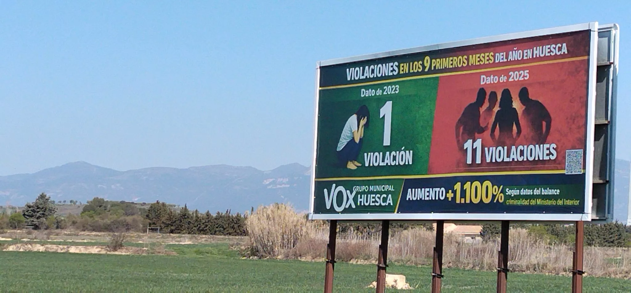 Cartel de VOX en los accesos de Huesca