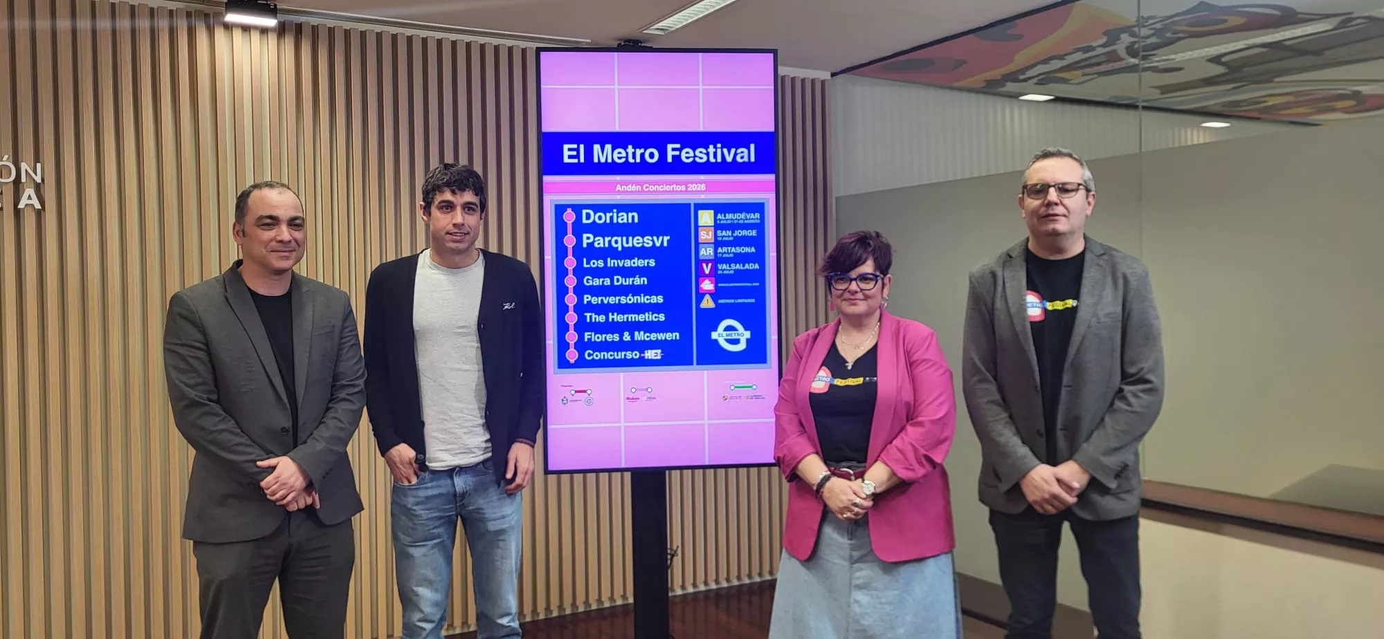 Sampériz, Costa, Avellanas y Martínez han presentado El Metro Festival de Almudévar. Foto Mercedes Manterola