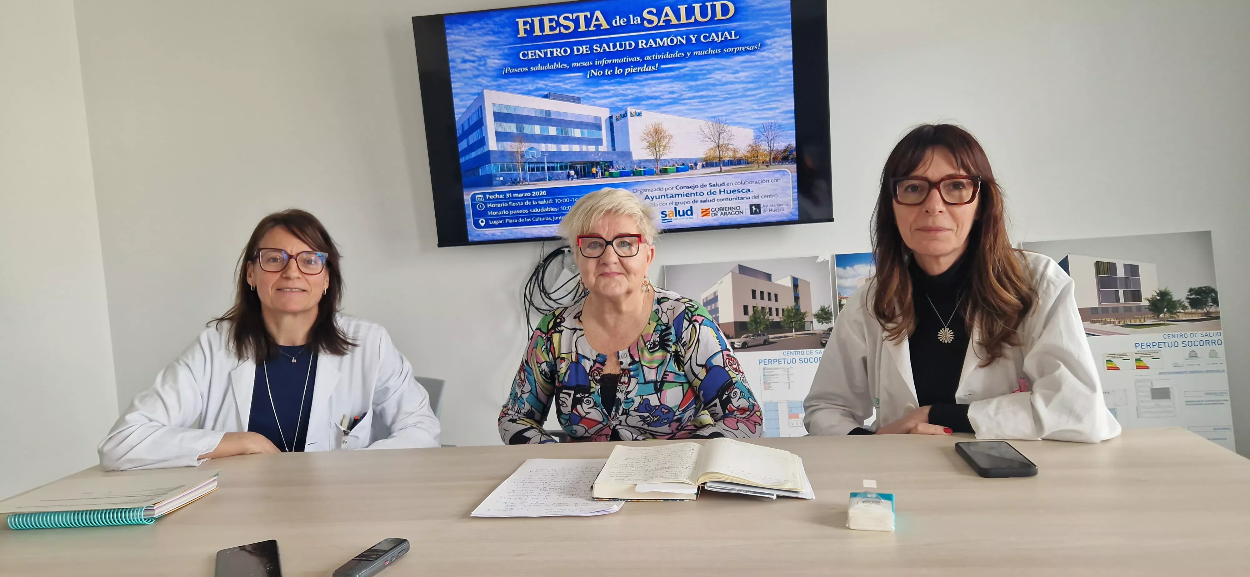 Elena Charte, Puri Broto y Mónica Pascual. Nace la gran Fiesta de la Salud para celebrar el nuevo Centro Ramón y Cajal y llevar el cuidado a la calle. Foto Myriam Martínez