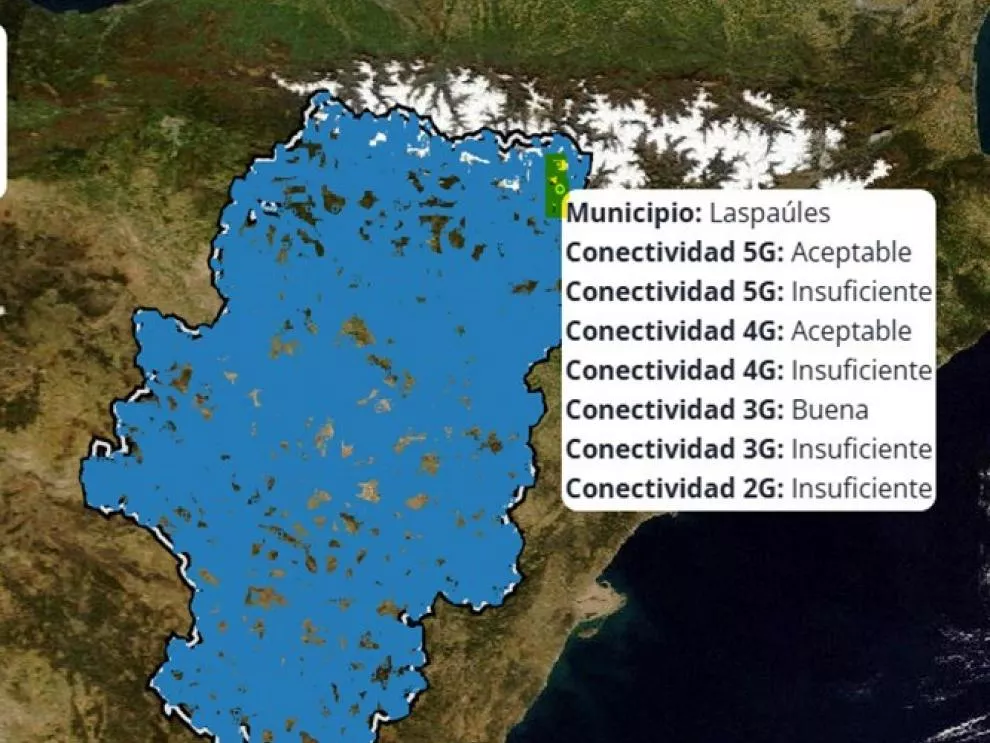 En el mapa de la web se puede consultar la calidad de cobertura de móvil en los municipios de Aragón. Foto DGA