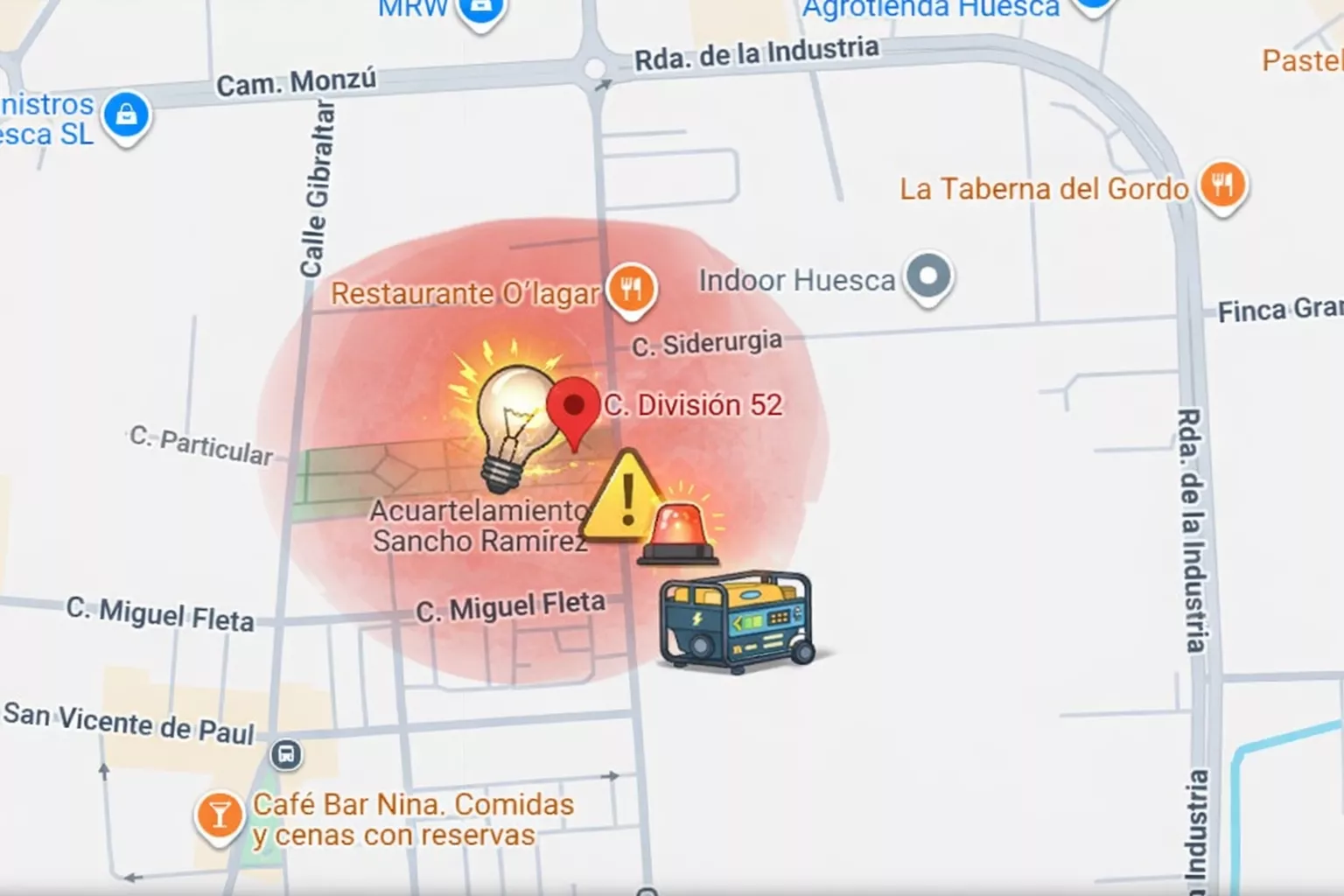 Una avería eléctrica por unas obras en la calle División 52 deja sin luz a más de 500 clientes en Huesca.