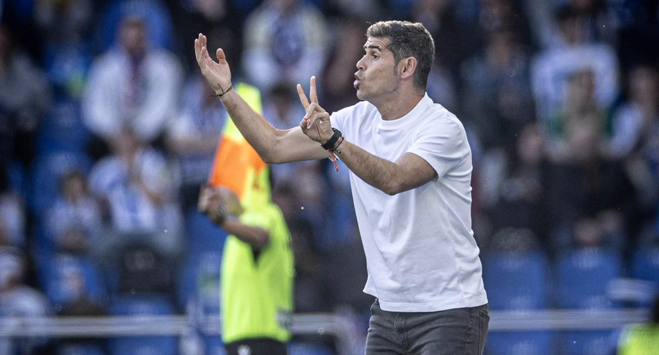 Antonio Hidalgo, entrenador del Deportivo, en el último partido ante el Málaga. Foto: RC Deportivo