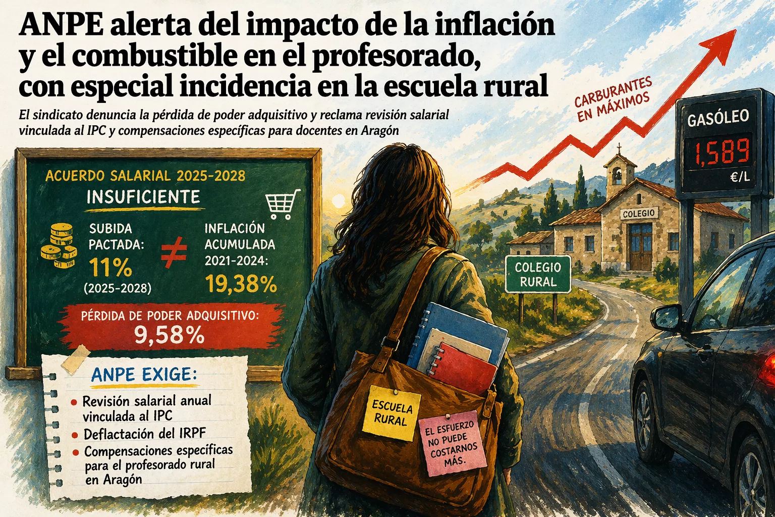 ANPE denuncia que el profesorado pierde poder adquisitivo mientras suben los costes en la escuela rural.