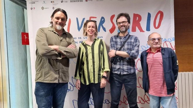  Javier Estella, Violeta Fatás, Ernesto Sarasa y Tomás Gimeno.Taller de Cine Inclusivo de Diversario. Foto Myriam Martínez