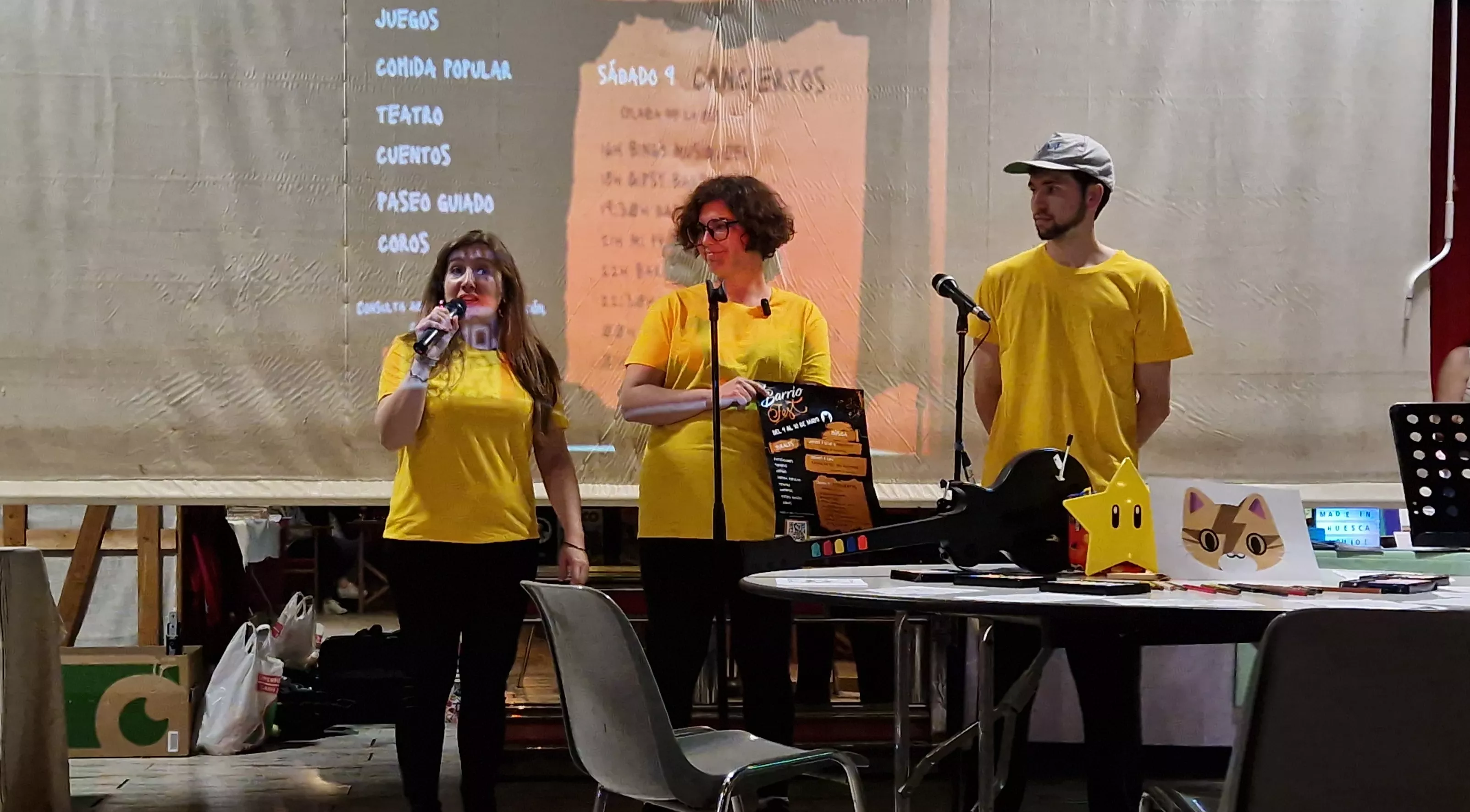 Rachel Vidal, Minia Díaz y Dimas Insa, presentación de Barriofest y Garrampa Fest en la Catalítica. Foto Myriam Martínez