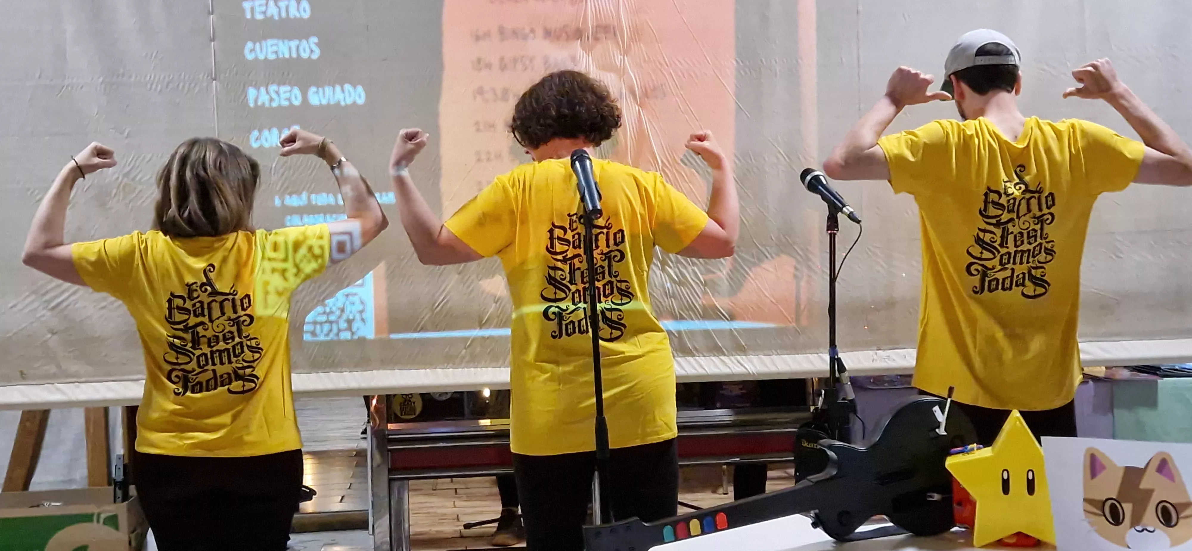 Rachel Vidal, Minia Díaz y Dimas Insa, presentación de Barriofest y Garrampa Fest en la Catalítica. Foto Myriam Martínez