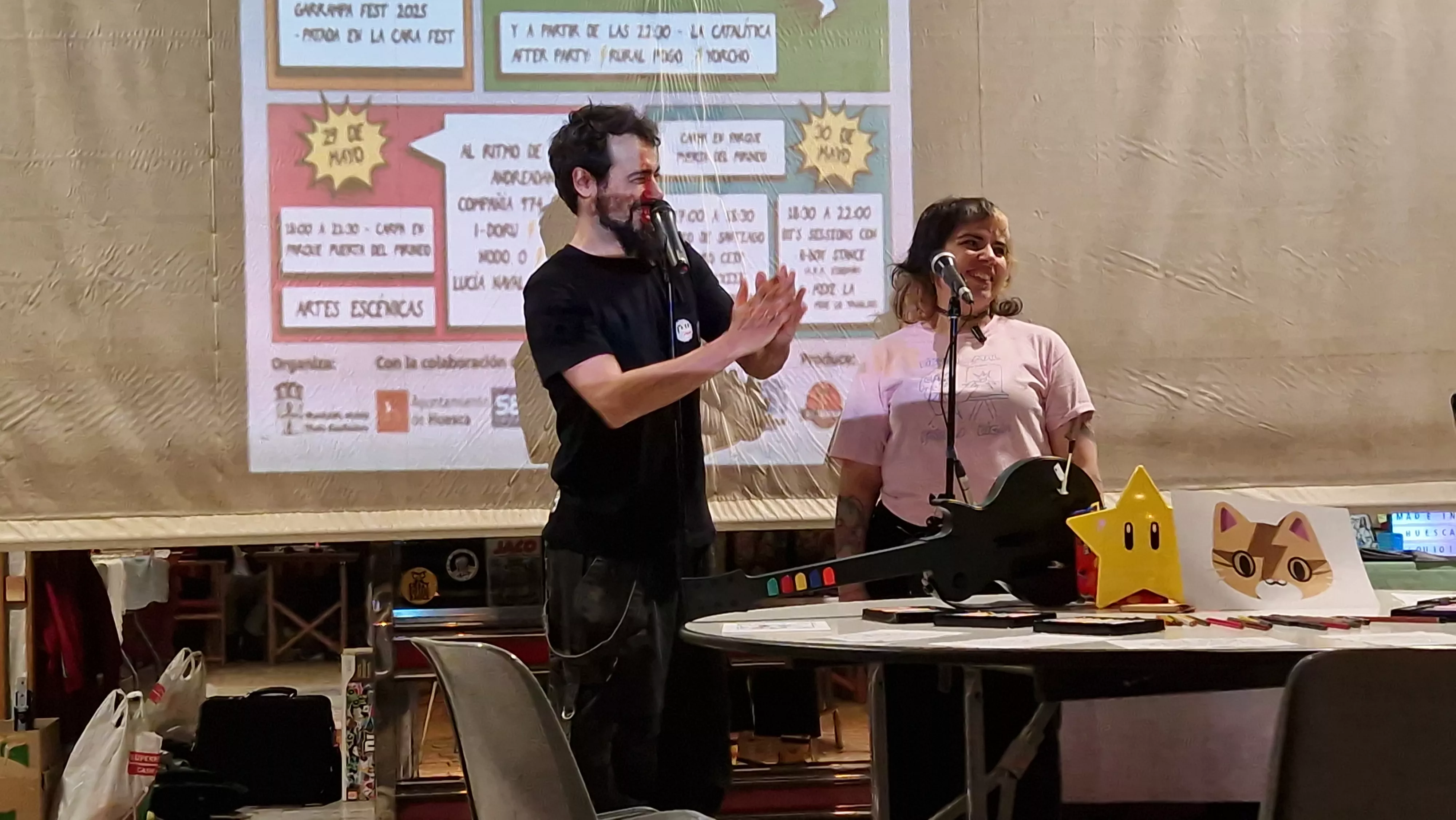 Alejandro Villacampa "Chino" y Leyre Lardiés.“Todo el mundo es Garrampa”: el festival reivindica 20 años de cultura en el barrio María Auxiliadora. Foto Myriam Martínez