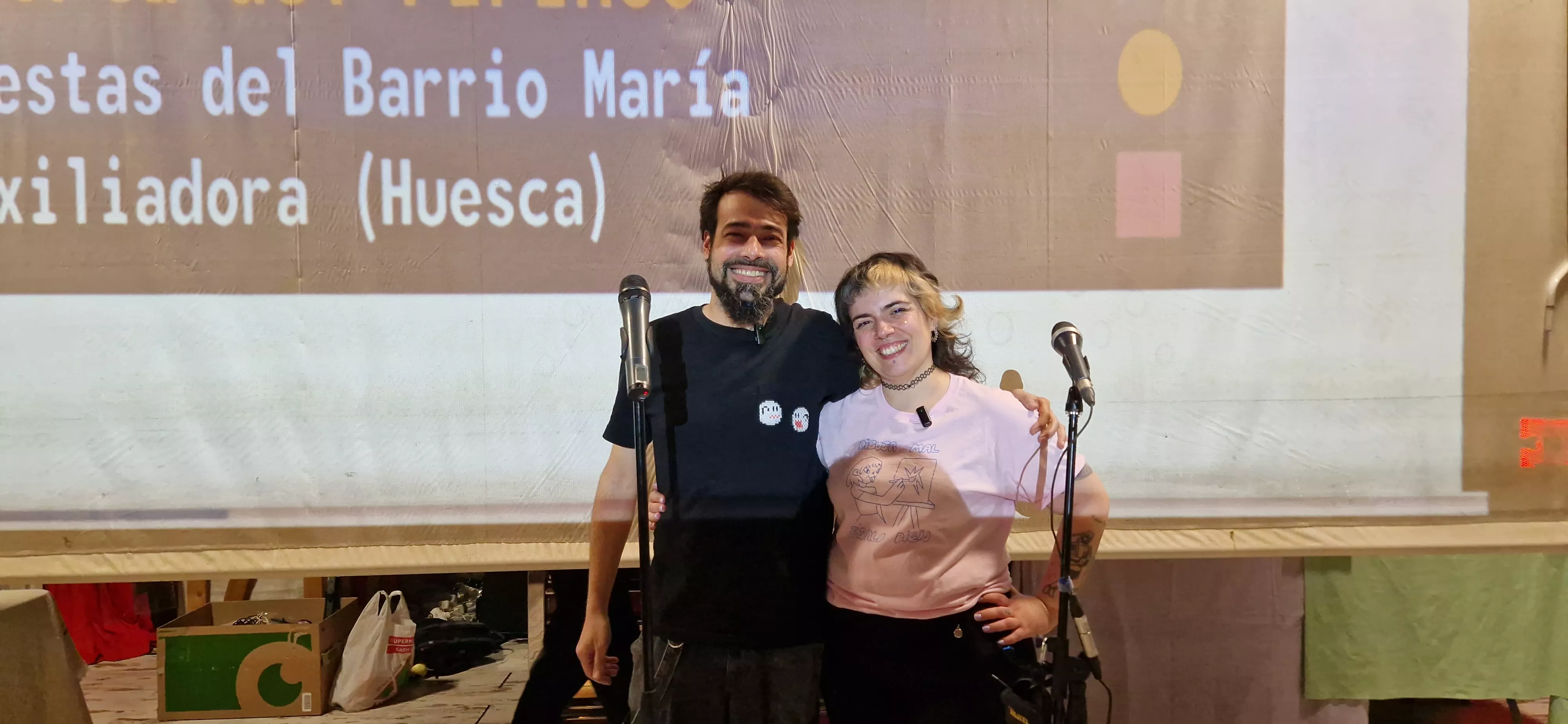 Alejandro Villacampa "Chino" y Leyre Lardiés, presentando el Garrampa Fest en la Catalítica. Foto Myriam Martínez