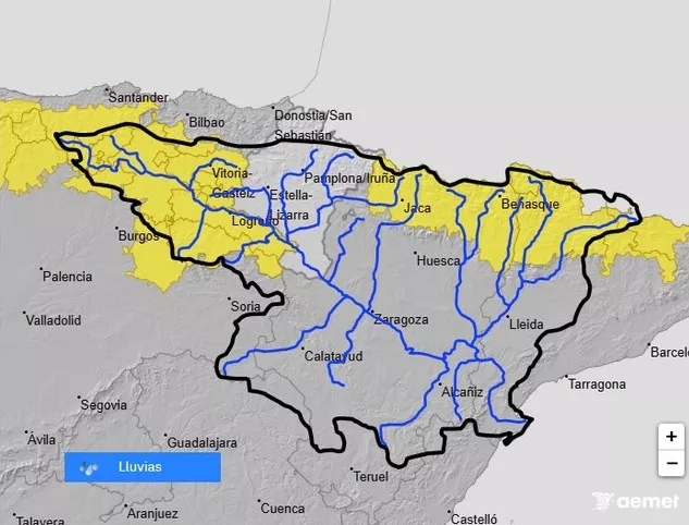 Aviso por lluvias intensas en el Pirineo de Huesca.