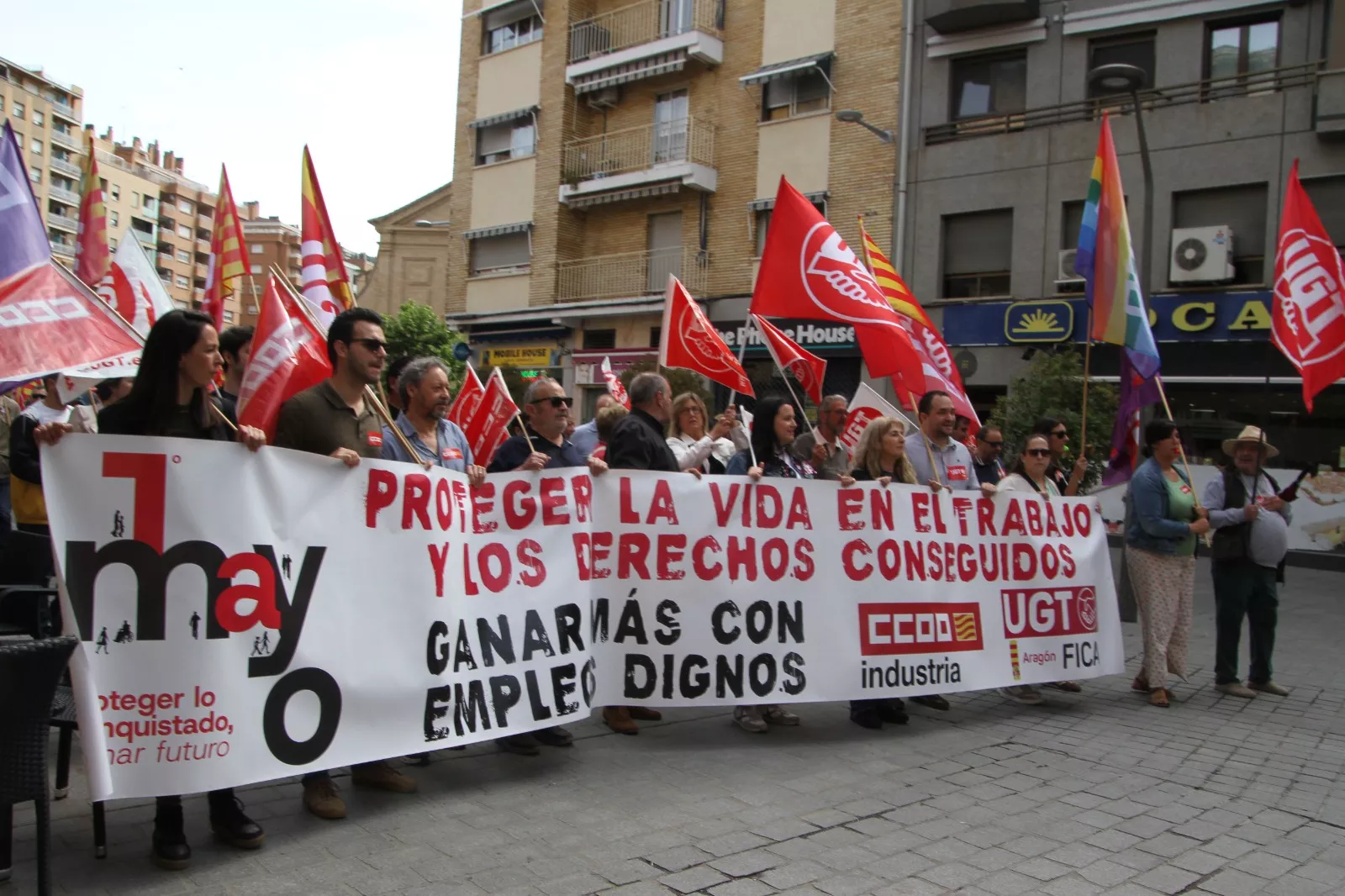Manifestación del 1º de Mayo de UGT y CCOO en Huesca. Foto Carlos Neofato