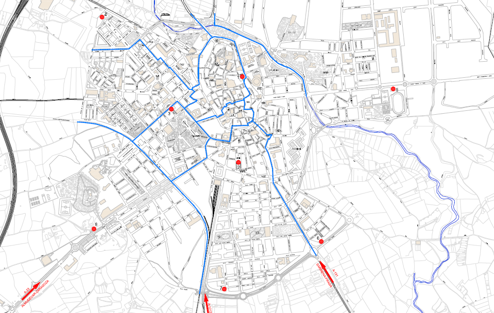 Mapa que indica la ubicación de los ocho aparcamientos seguros para bicicletas.
