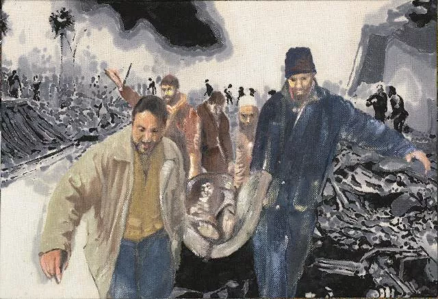 Evacuación de heridos por un bombardeo, en la mirada artística de Jan Van Eden.