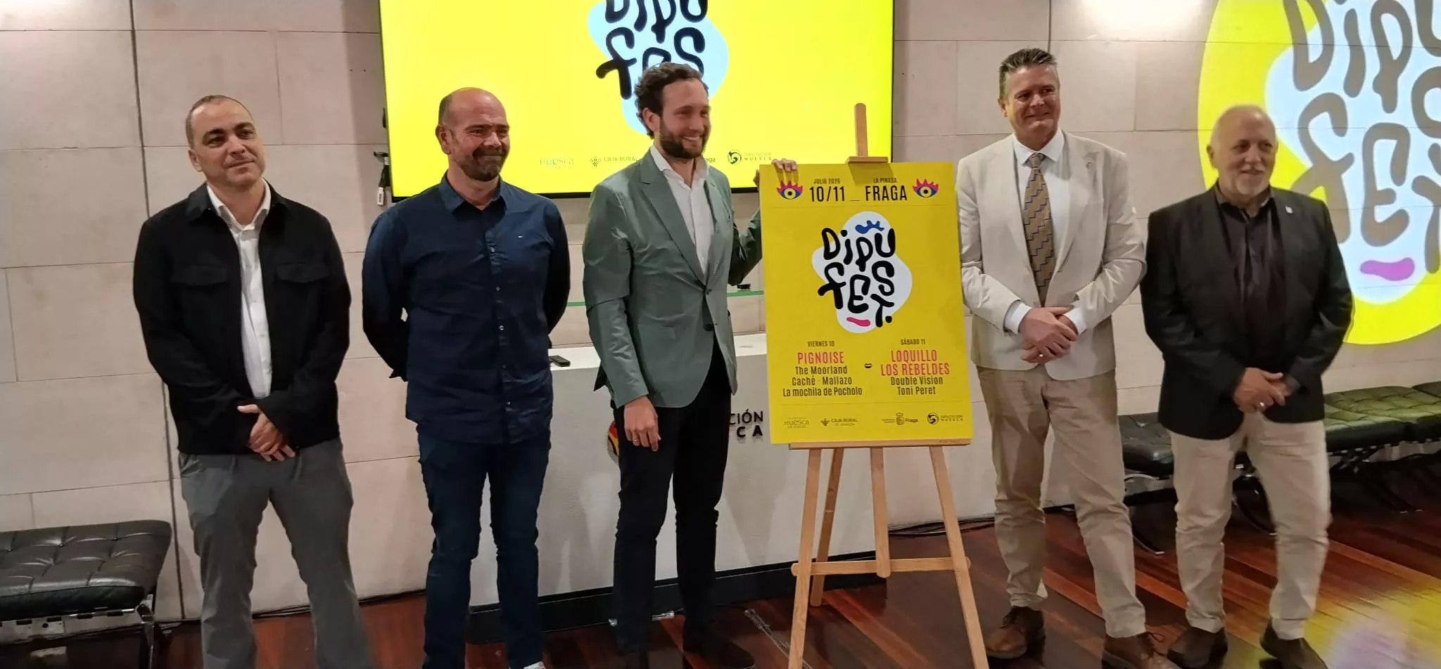 Carlos Sampériz, Jorge Gallart, Isaac Claver, Ignacio Gramún y Javier Catalán en la presentación del Dipufest de Fraga
