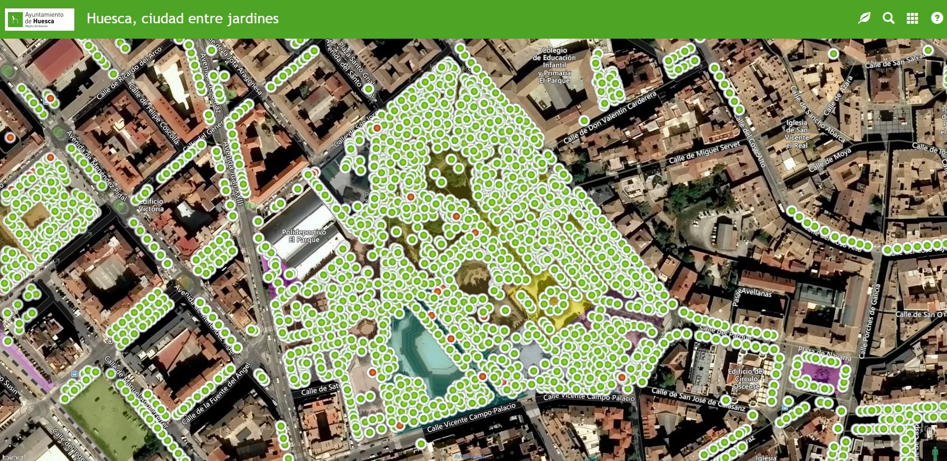 Arbomap, herramienta del Ayuntamiento con los espacios verdes de Huesca