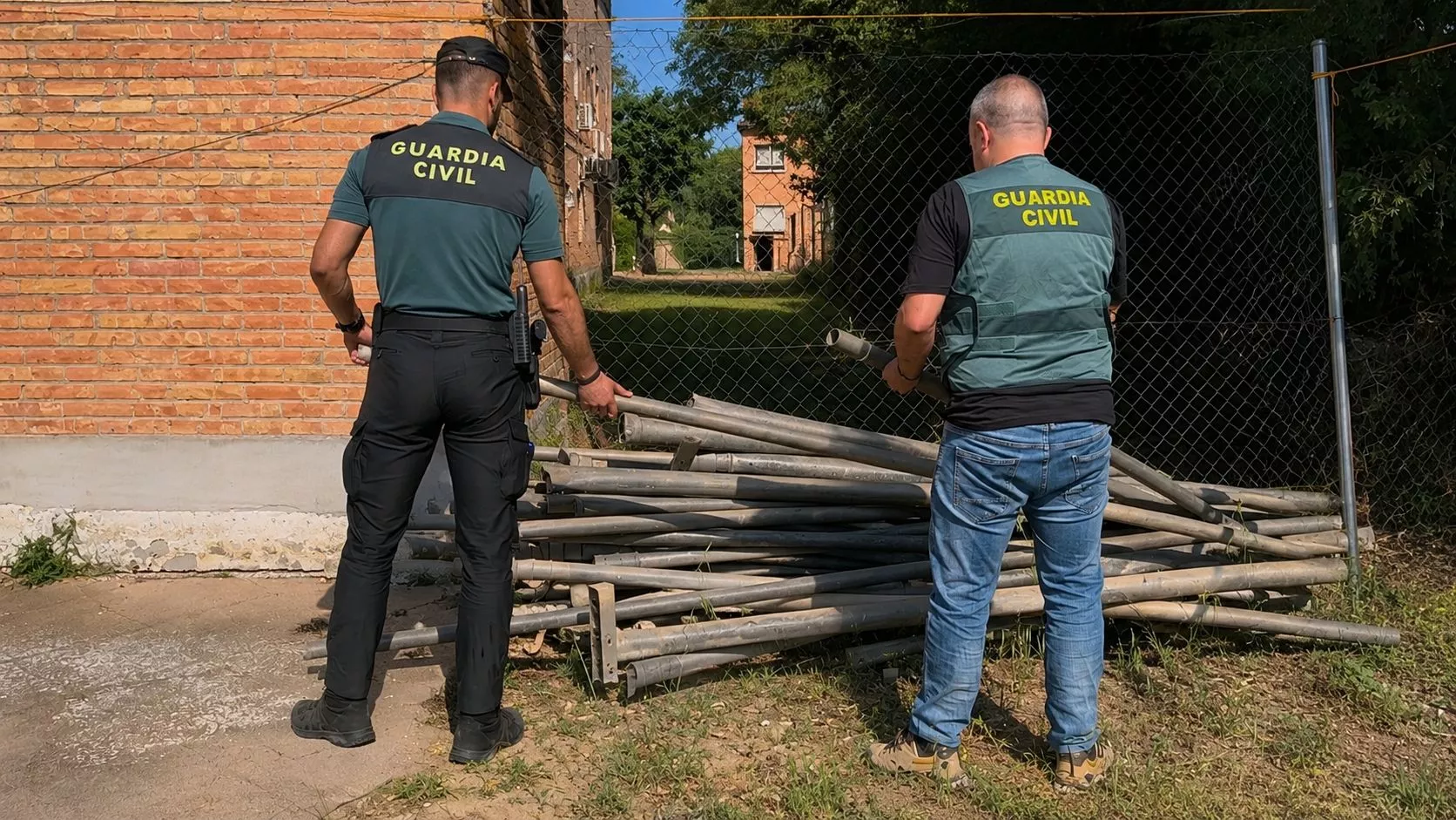 La Guardia Civil con los tubos incautados