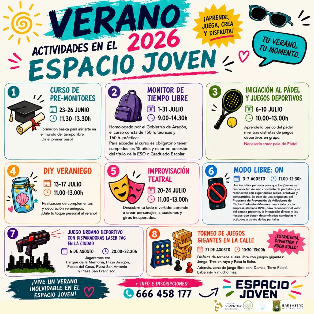 Cartel de las actividades del Espacio Joven