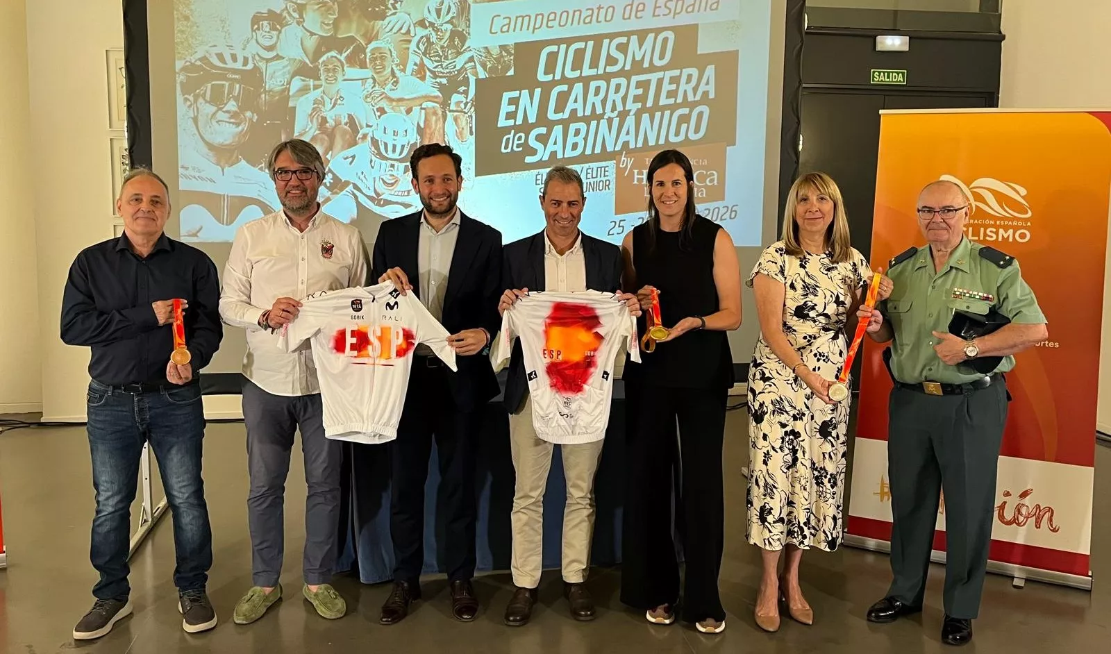 Marquina, Ascaso, Claver, Vicioso, García y Fernández en la presentación de los Campeonatos de España de este viernes. Foto: Adri Mora