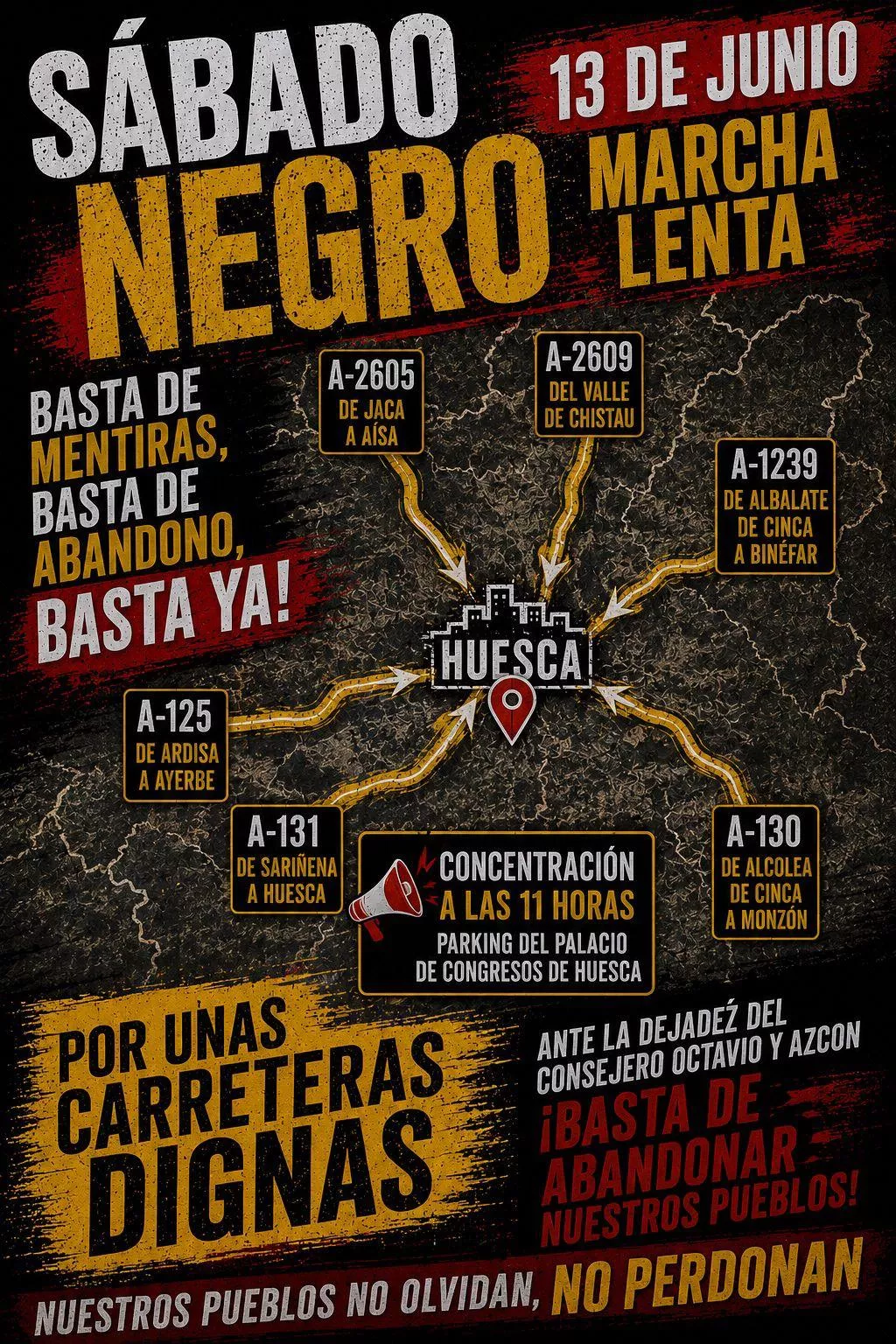 Sábado Negro por unas carreteras dignas en Huesca