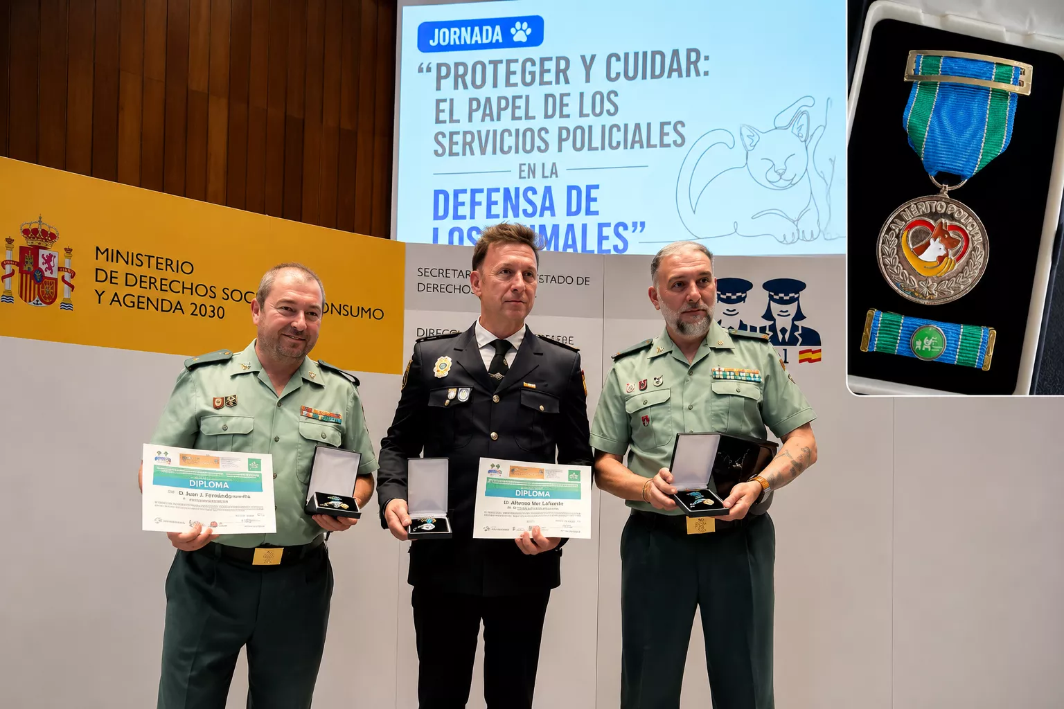 Dos guardias civiles de Torla-Ordesa y un agente de la Policía Local recogieron sus distinciones por la protección de los animales