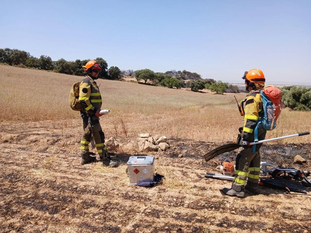 Trabajos del Infoar en la zona afectada por el incendio de Tamarite.