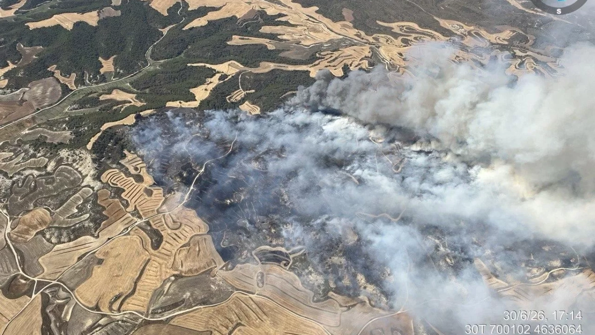 Vista aérea del incendio en la Sierra de Alcubierre, en Leciñena