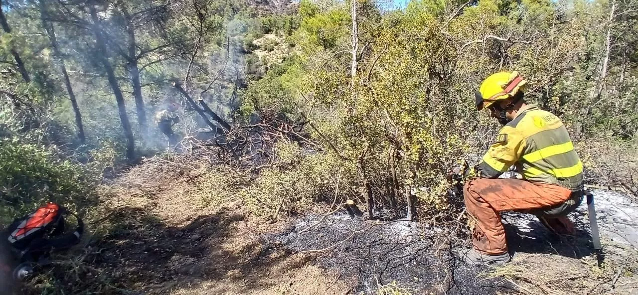 Equipos de extinción en el incendio de la Sierra de Alcubierre.