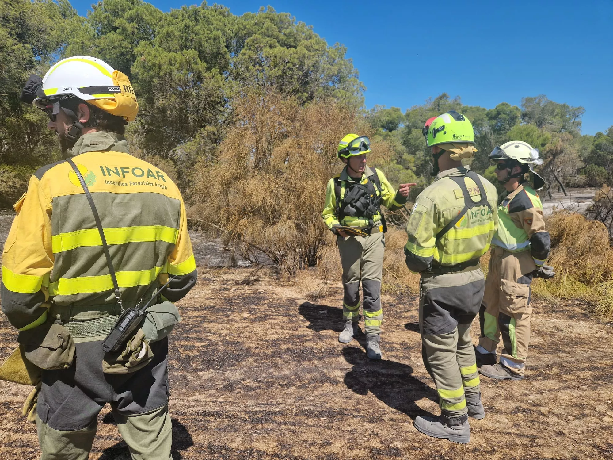 Operativo del Infoar trabajando en la Sierra de Alcubierre.