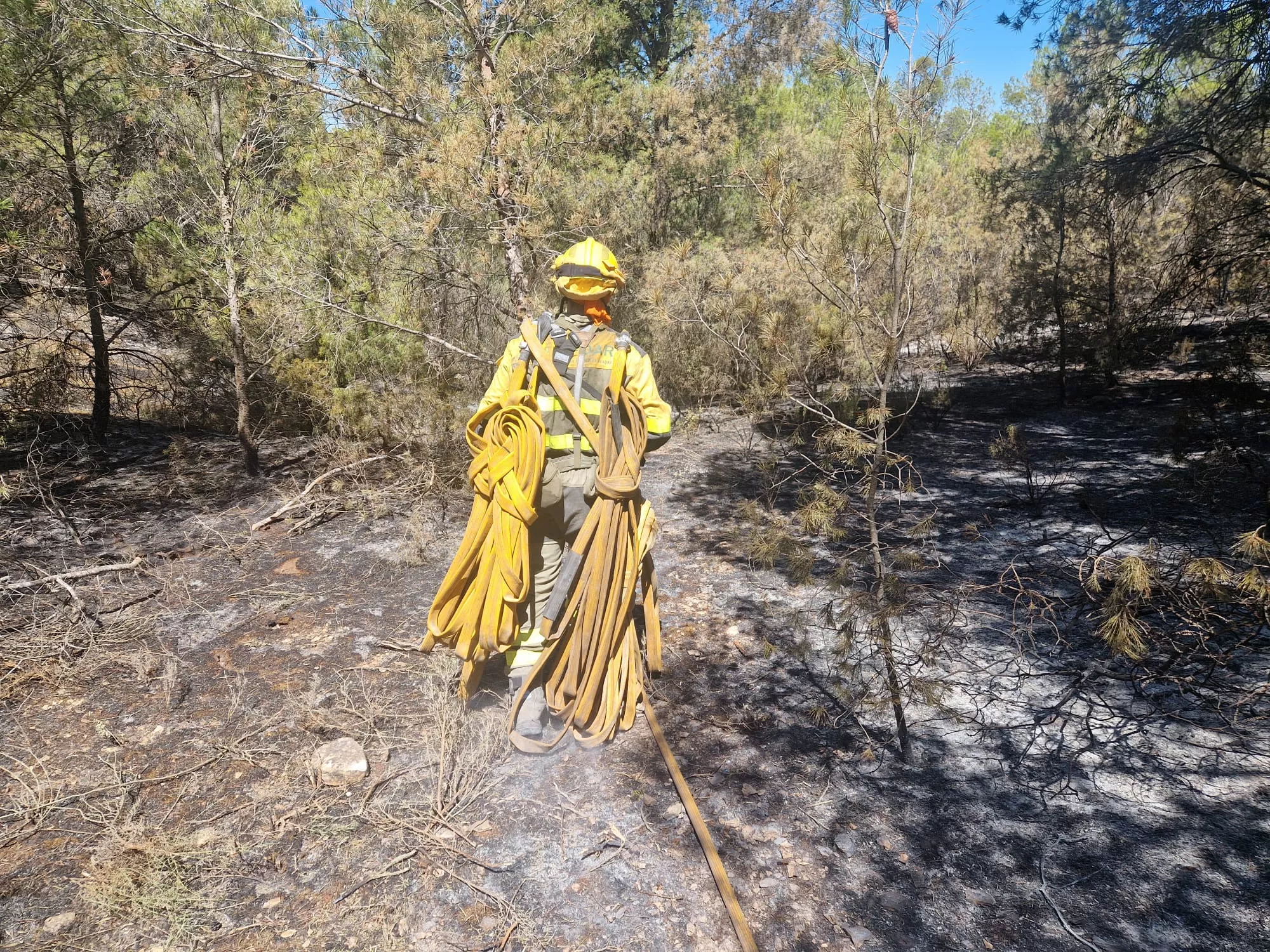 Operativo del Infoar trabajando en la Sierra de Alcubierre.