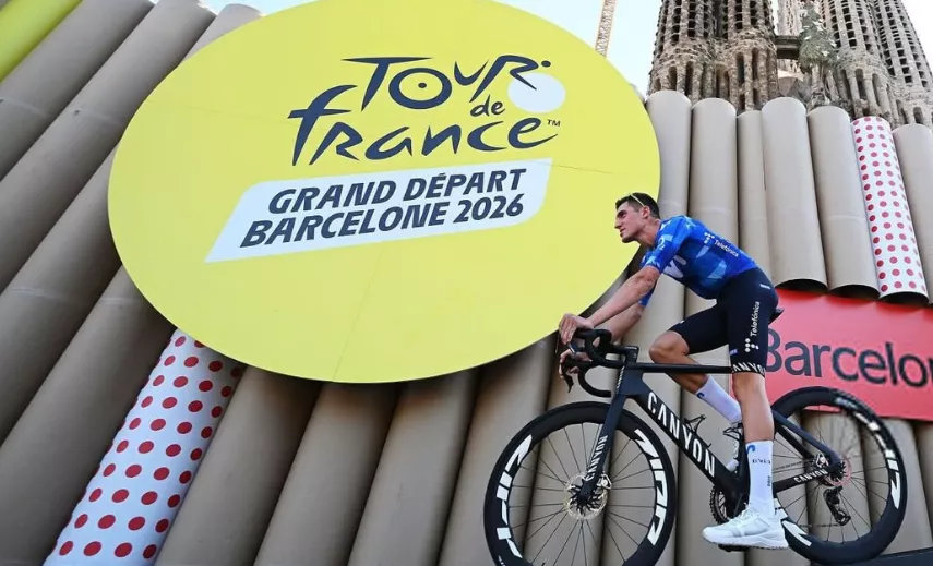 Pablo Castrillo, corredor de Movistar en la presentación del Tour de Francia en Barcelona, este jueves. Foto: Instagram Pablo Castrillo / @rik_foto