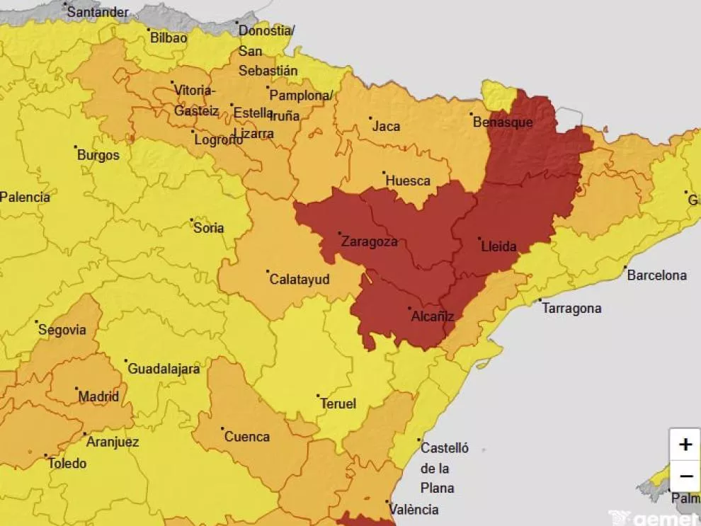 Mapa de Aragón en rojo Mapa de Aragón en rojo