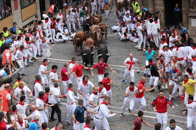 Luis Cabrero y Ángel Herranz en los encierros de San Fermín