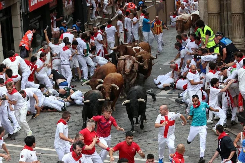 Luis Cabrero y Ángel Herranz en los encierros de San Fermín