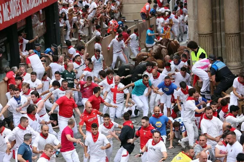 Luis Cabrero y Ángel Herranz en los encierros de San Fermín