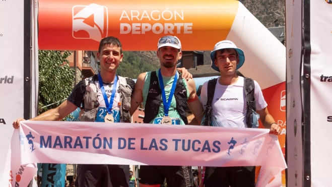 Podio masculino del Maratón de las Tucas 2026. Foto de Javier Barahona Podio masculino del Maratón de las Tucas 2026. Foto de Javier Barahona