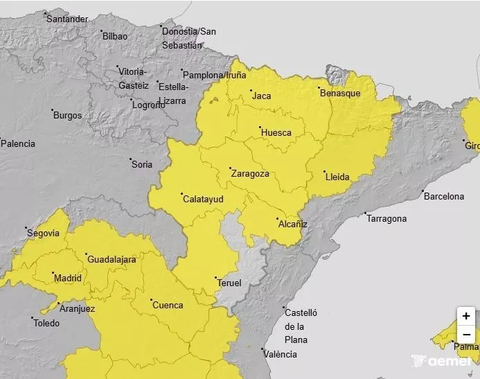 Aviso amarillo por altas temperaturas este domingo en Huesca y gran parte de Aragón