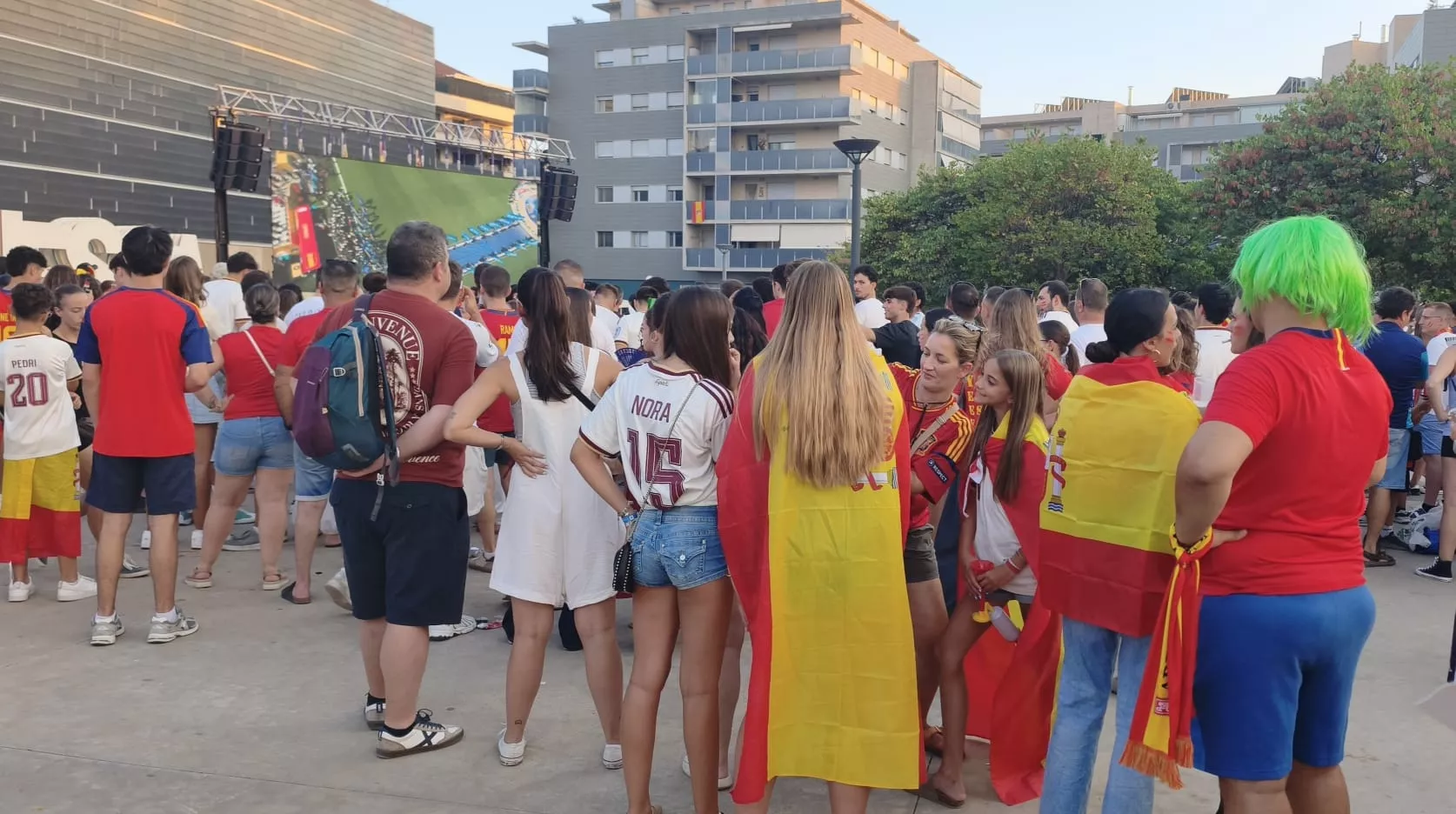 Animación en Huesca a la Selección Española en la final del Mundial. Foto María José Sampietro