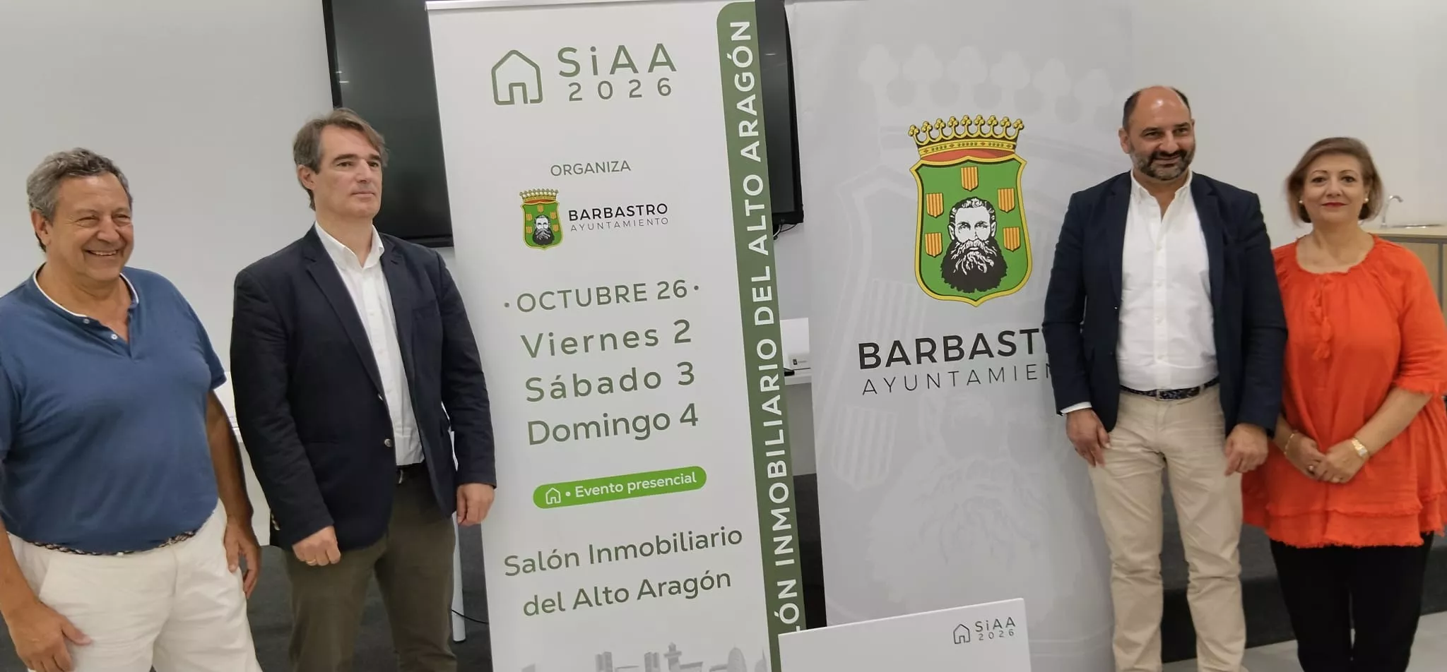 Santiago Fuster, José María Gómez, Fernando Torres y Silvia Ramírez en la presentación del Salón Inmobiliario del Alto Aragón