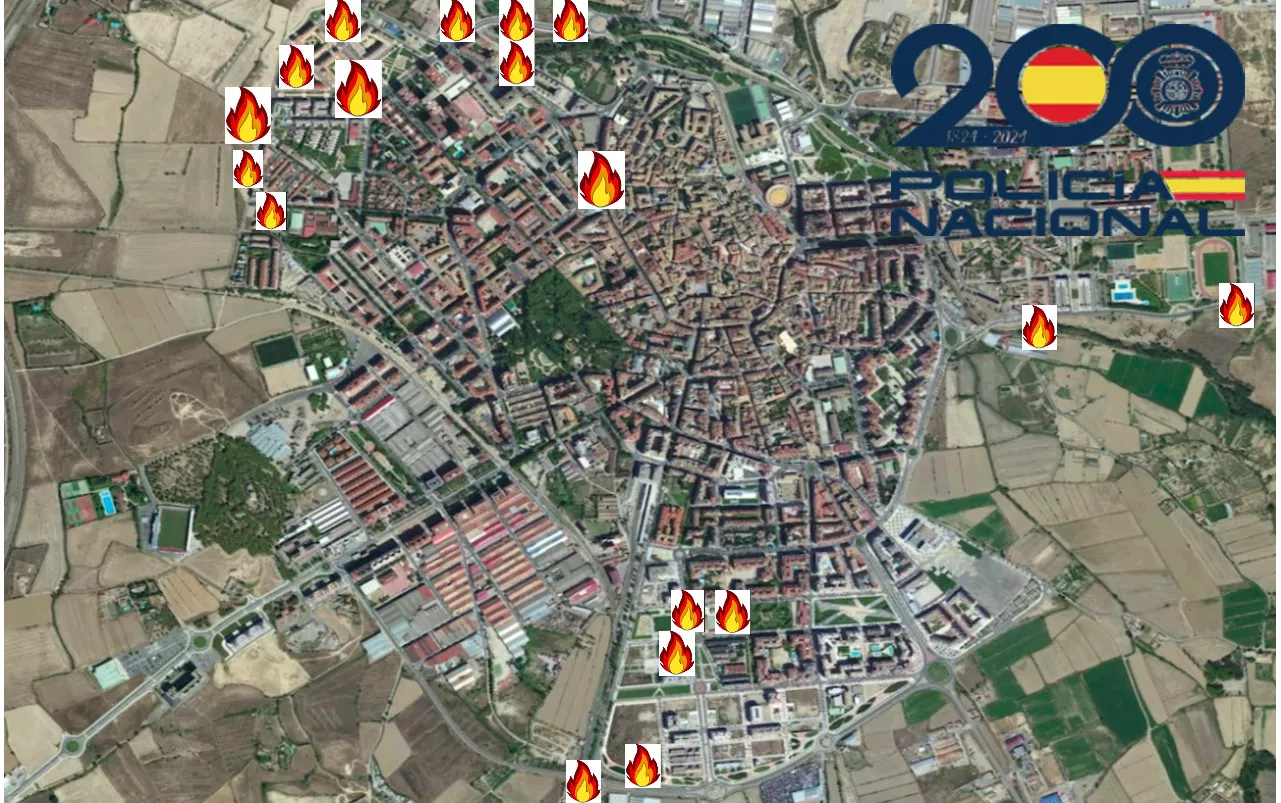 Mapa de Huesca con parte de la ubicación de los incendios provocados. Mapa de Huesca con parte de la ubicación de los incendios provocados.