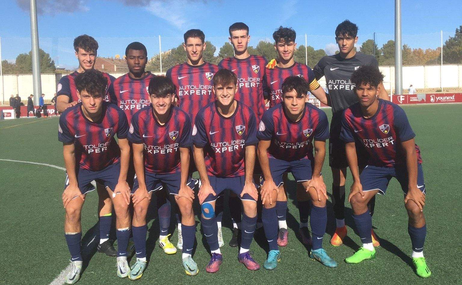 Once del Huesca División de Honor Juvenil de Izuel en el choque ante el Mallorca en San Jorge, en el partido de ida. Foto: Fundación Alcoraz