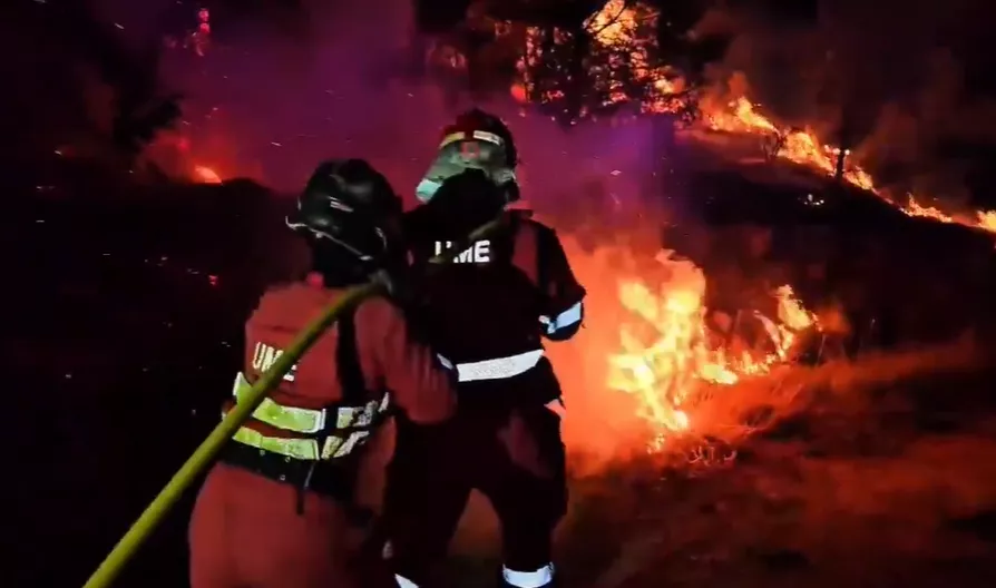 Trabajos de la UME en el incendio de Riglos.