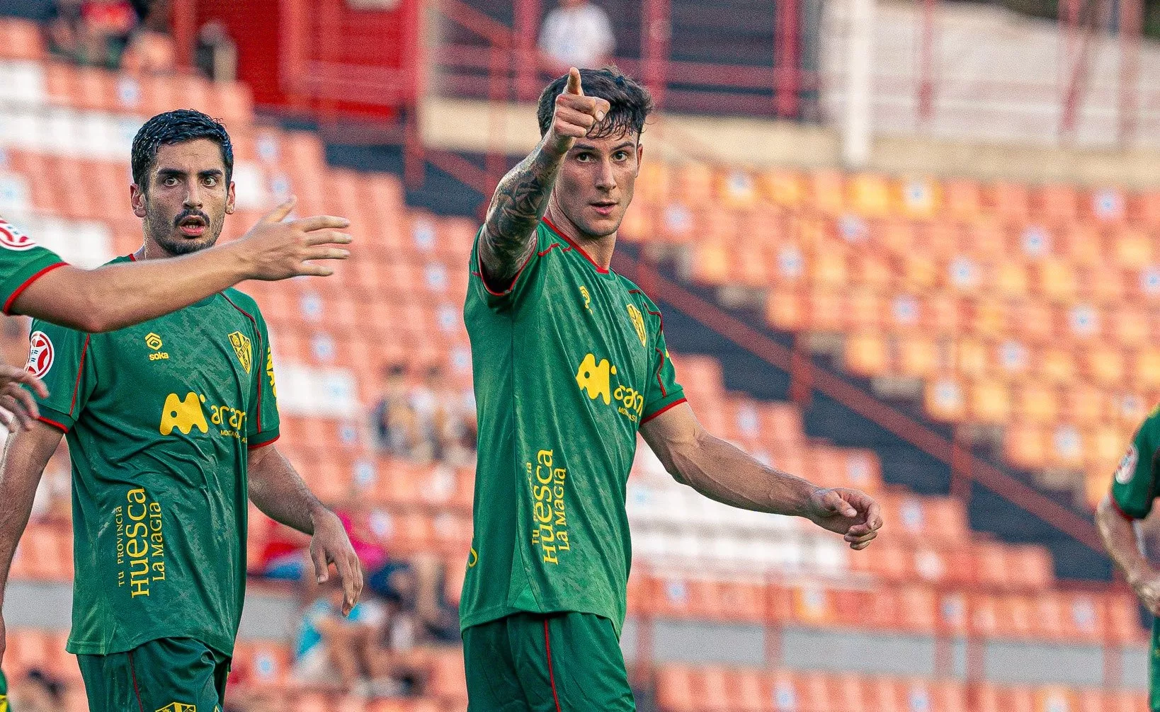 Collado, jugador del Huesca, celebra el gol contra el Nàstic. Foto: SD Huesca